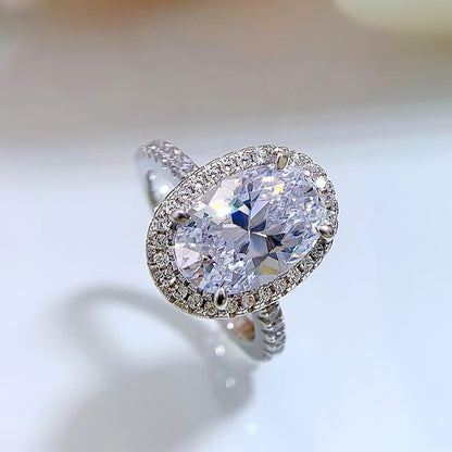 4 CT Oval Cut Halo Diamond Ring. Silver 925 Ring