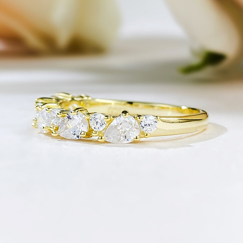 Pear & Round Cut Half Eternity Silver Gold Plated Ring 