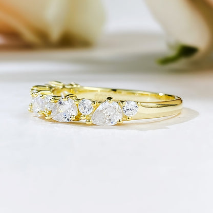 Pear & Round Cut Half Eternity Silver Gold Plated Ring 