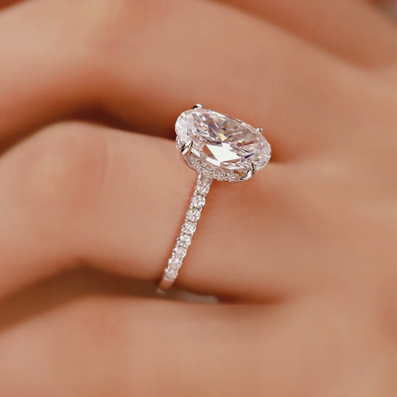 Crushed Ice Oval Cut Hidden Halo Ring 