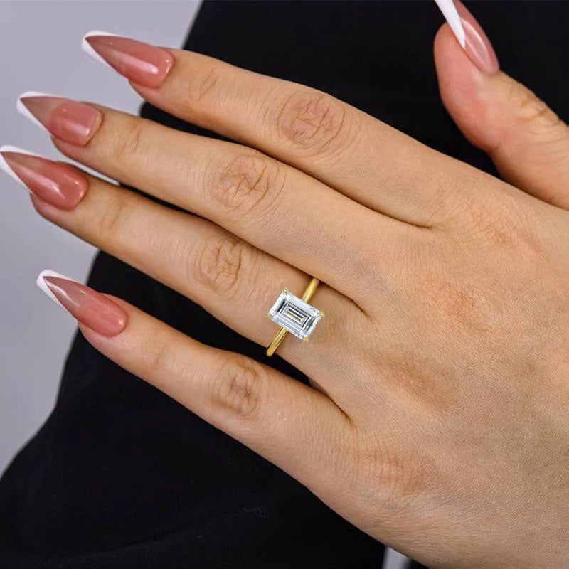 Gold Plated Silver 3 CT Emerald Cut Solitaire Ring