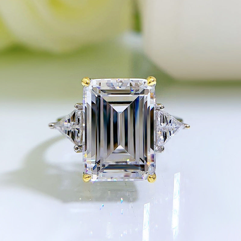 6.5 CT White Emerald Cut Three-Stone Ring