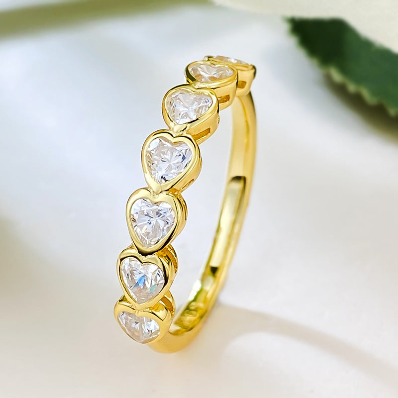 7 Stone Heart Bezel Diamond Anniversary Ring. Silver 925