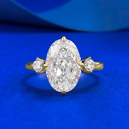 Three-Stone Oval Diamond Engagement Ring . Gold Plated Ring. Silver 925 Ring