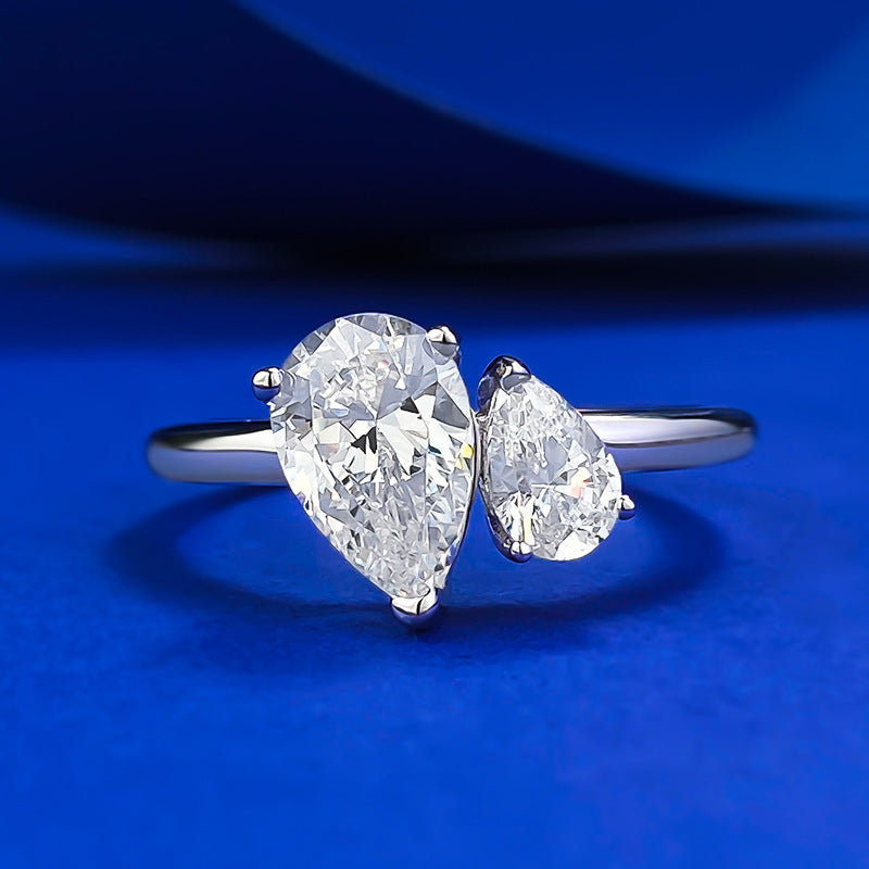 Double Pear Spark Ring. White Gold Plated Ring