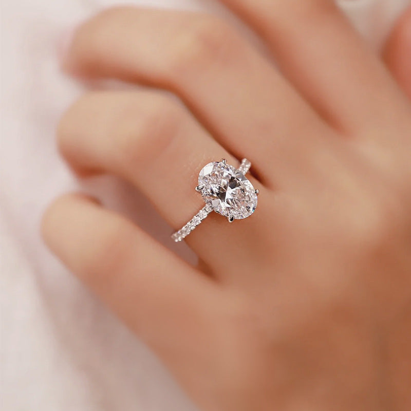 Crushed Ice Oval Cut 3 CT Hidden Halo Ring  Sterling Silver 