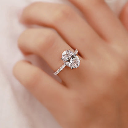 Crushed Ice Oval Cut 3 CT Hidden Halo Ring  Sterling Silver 