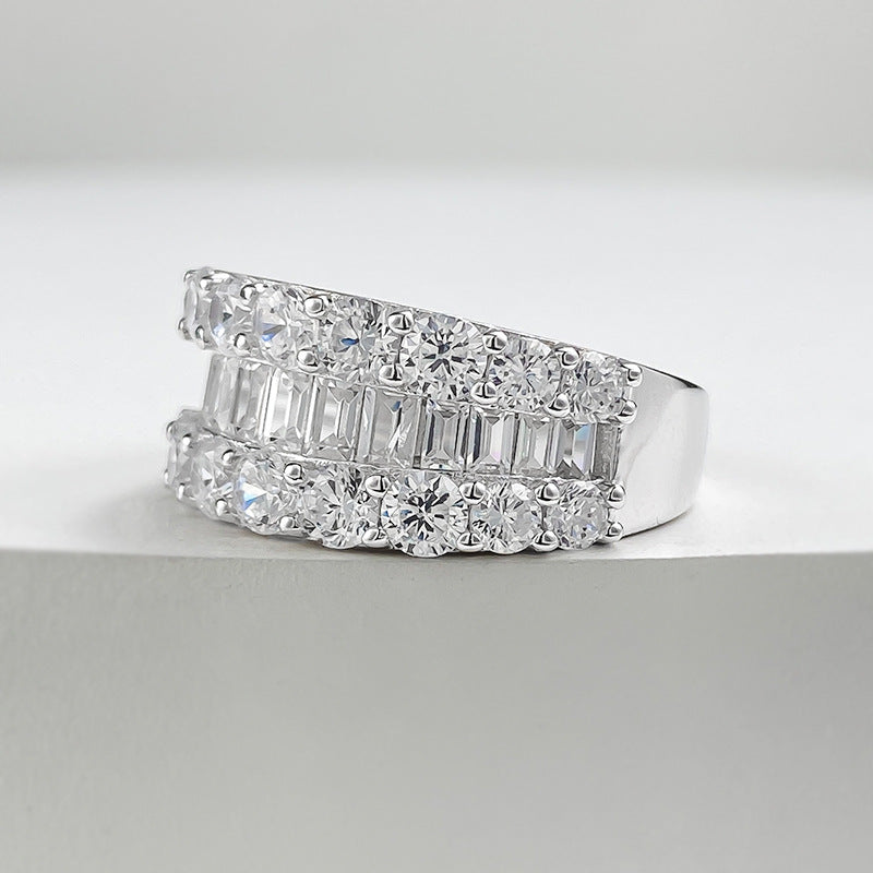 Emerald and Round Cut Diamond Band 