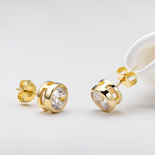Round Cut Moissanite Bezel Studs