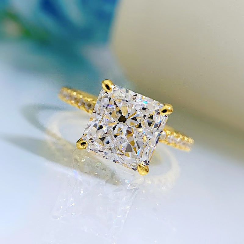 Gold Plated Crushed Ice Princess-Cut Sparkle Ring