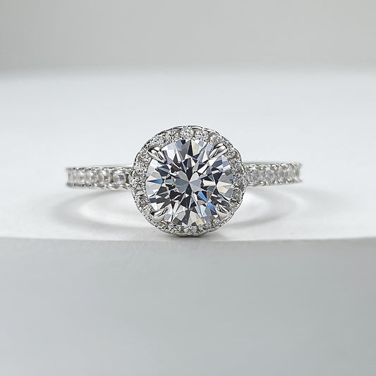 Round Cut Halo Diamond Ring Silver 925