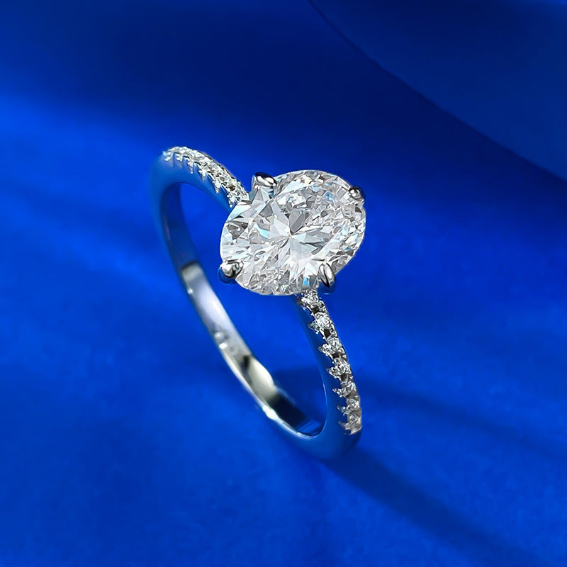 White Gold Plated Crushed Ice Glow Oval Ring