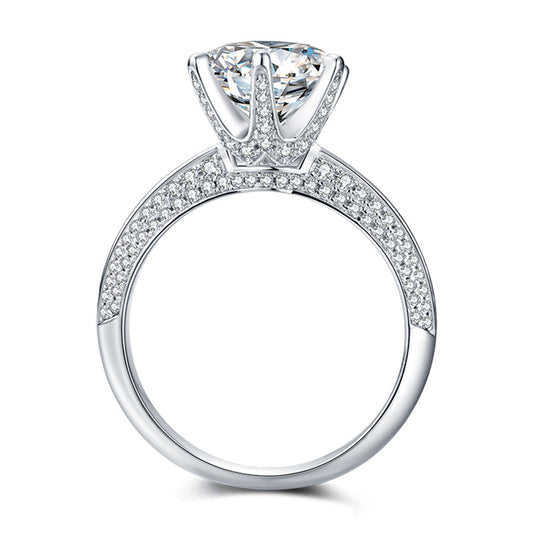 Classic Moissanite Solitaire Ring with Pavé Band