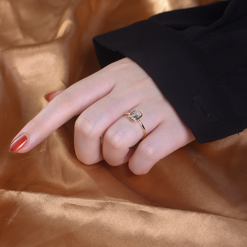 Gold Plated Emerald Cut Bezel Set Ring