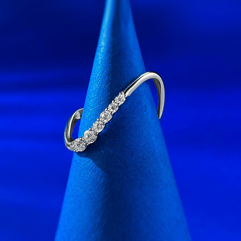 White Gold Plated Silver Celestial Curve Diamond Ring