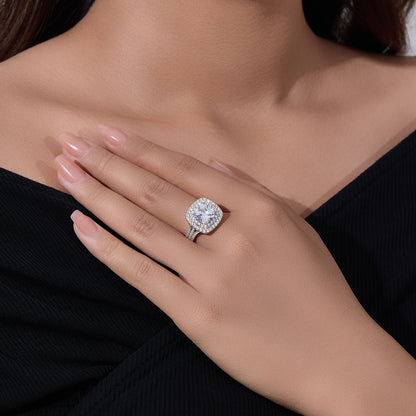 Double Halo Cushion Cut Diamond 925 Silver Ring 