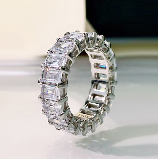 Emerald Cut Eternity Band. White Gold Silver 925 Ring