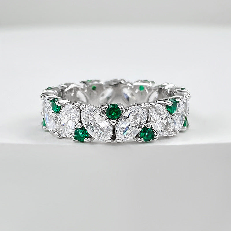 Emerald Bloom Oval & Round Cut Eternity Ring. Silver 925