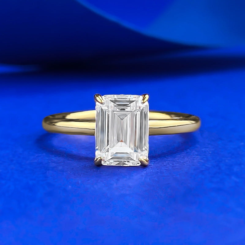 Gold Plated Silver Emerald Cut Solitaire Ring