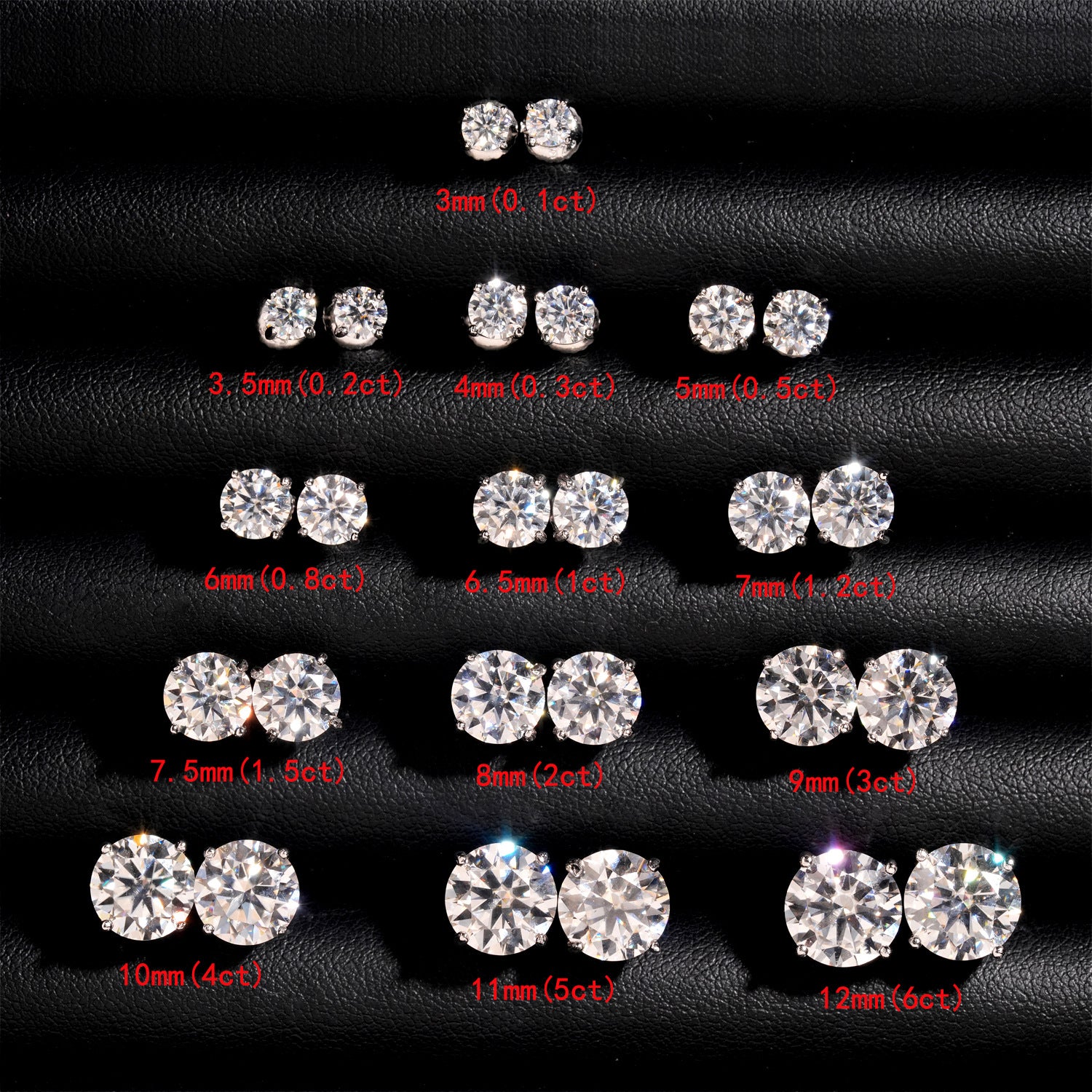 All sizes moissanite stud earrings