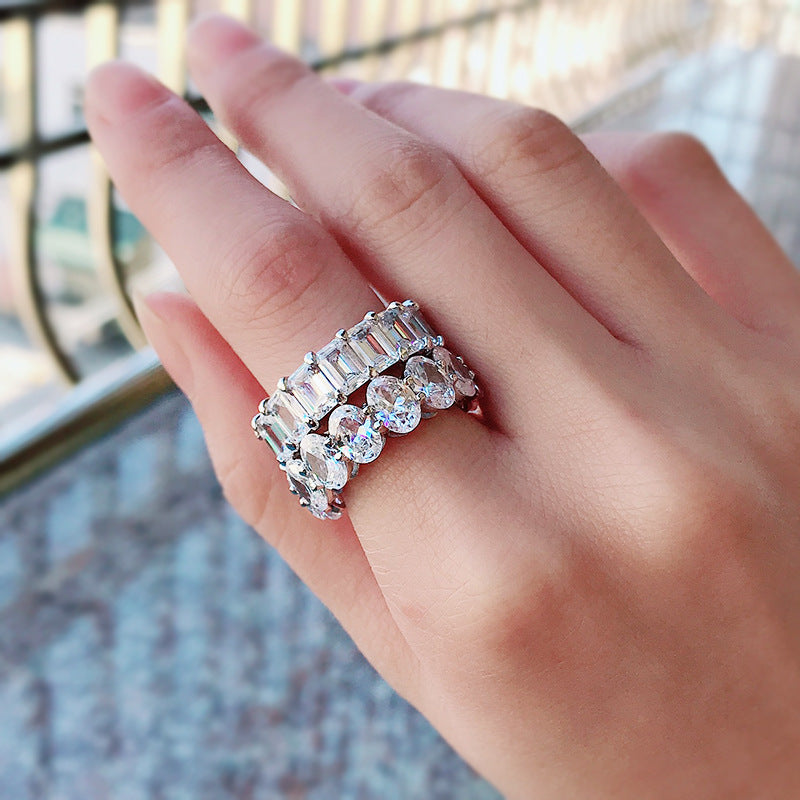 Radiant Oval Cut Eternity Band. White Gold Plated