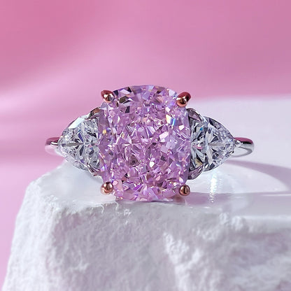 Crushed Ice Three Stone Pink Diamond Ring Silver 925 Ring