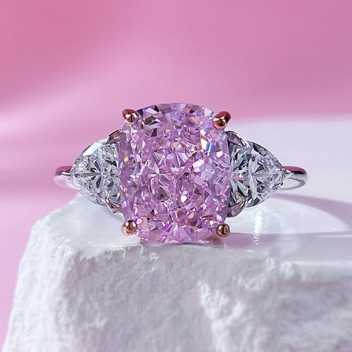 Crushed Ice Three Stone Pink Diamond Ring Silver 925 Ring
