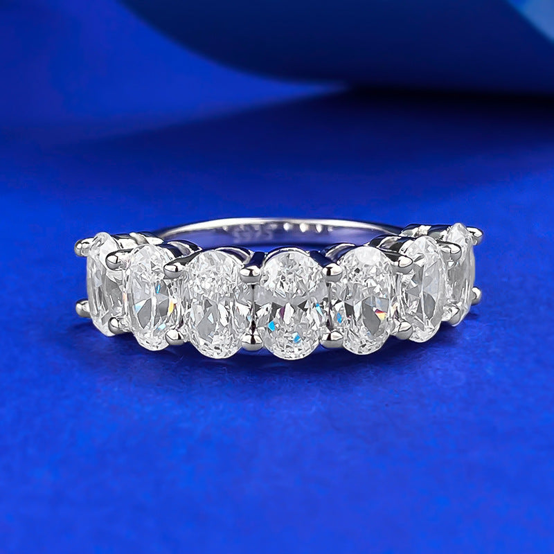 Oval Cut Half Eternity Silver 925 Ring 