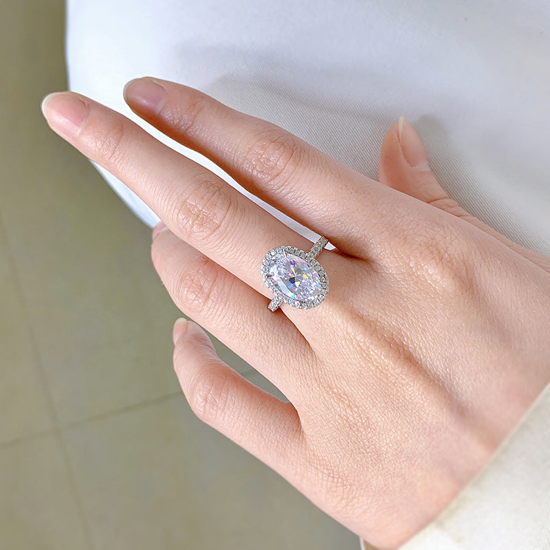 4 CT Oval Cut Halo Diamond Ring. White Gold Ring