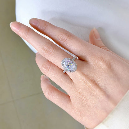 4 CT Oval Cut Halo Diamond Ring. White Gold Ring