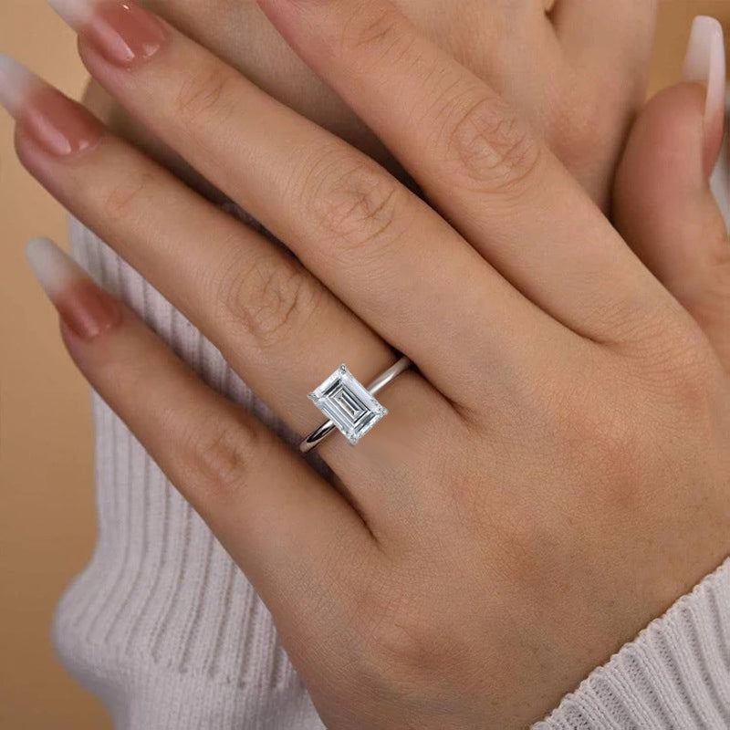 3 CT Emerald Cut Solitaire Silver Ring