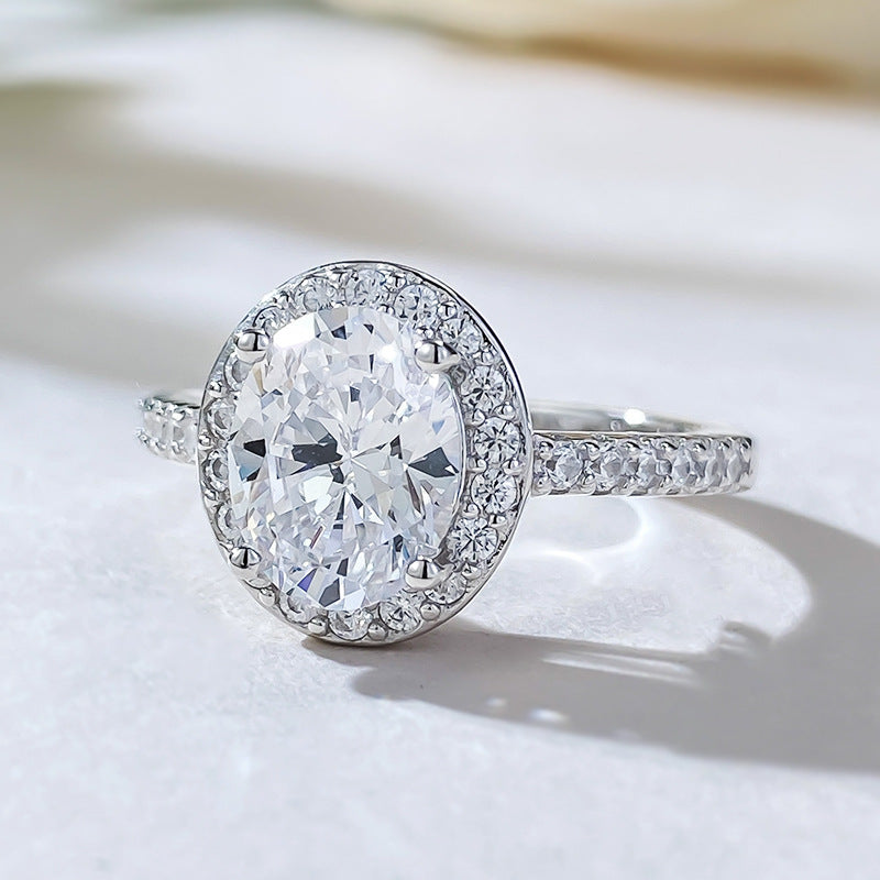 Oval Cut Halo Diamond White Gold Plated Ring