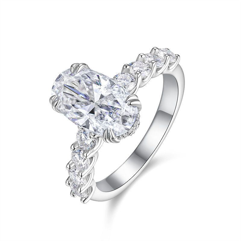 3 CT Oval Moissanite Ring. White Gold Plated
