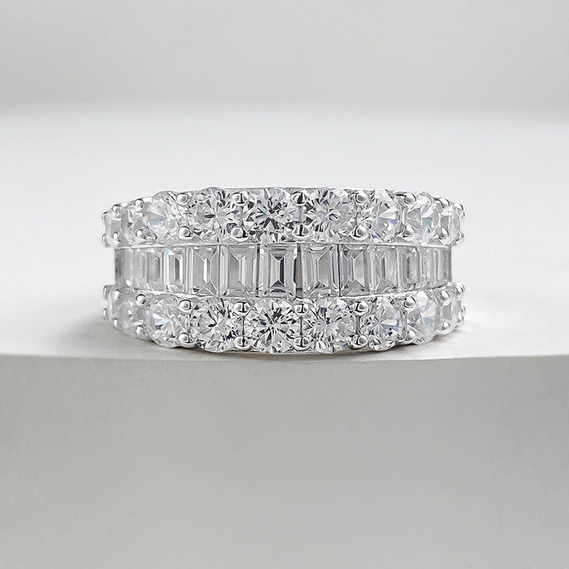 Emerald and Round Cut Diamond Band in White Gold