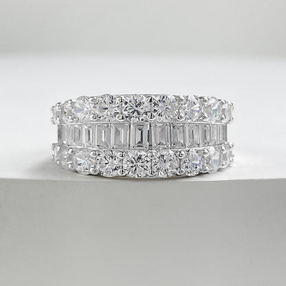 Emerald and Round Cut Diamond Band in White Gold