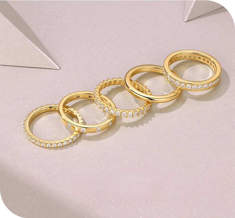 Radiant Harmony Moissanite Stacking Ring Set. Gold Plated. Silver 925