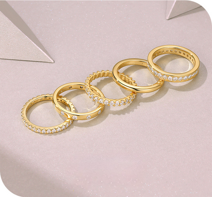 Radiant Harmony Moissanite Stacking Ring Set. Gold Plated. Silver 925