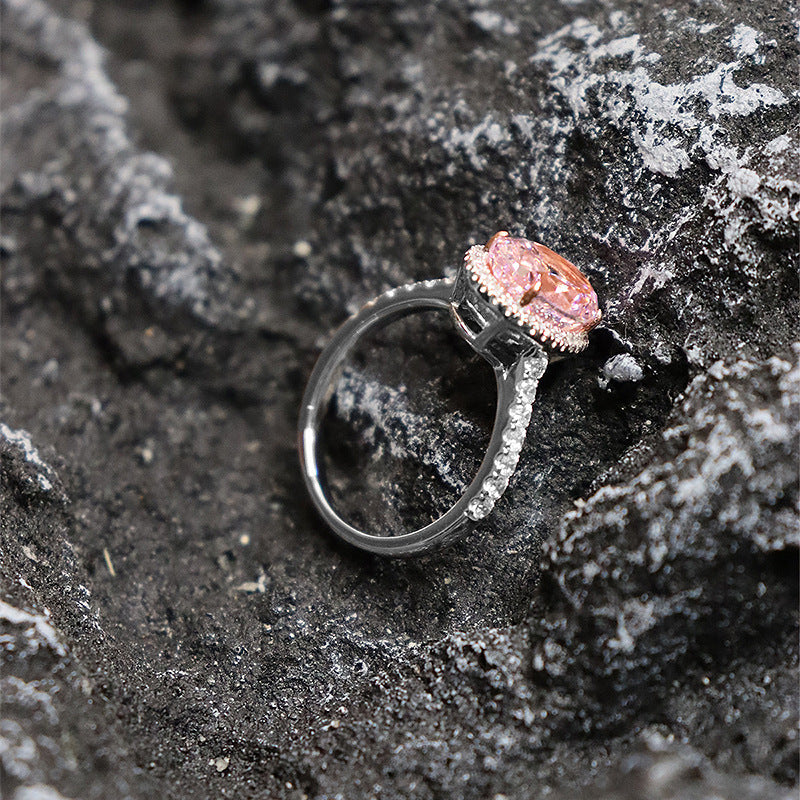 Diamond Pink Halo Ring. Crushed Ice Pink Diamond Ring
