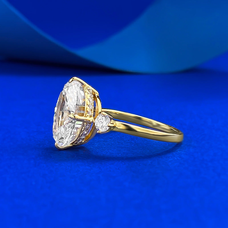 Three-Stone Oval Diamond Engagement Ring . Gold Plated Ring