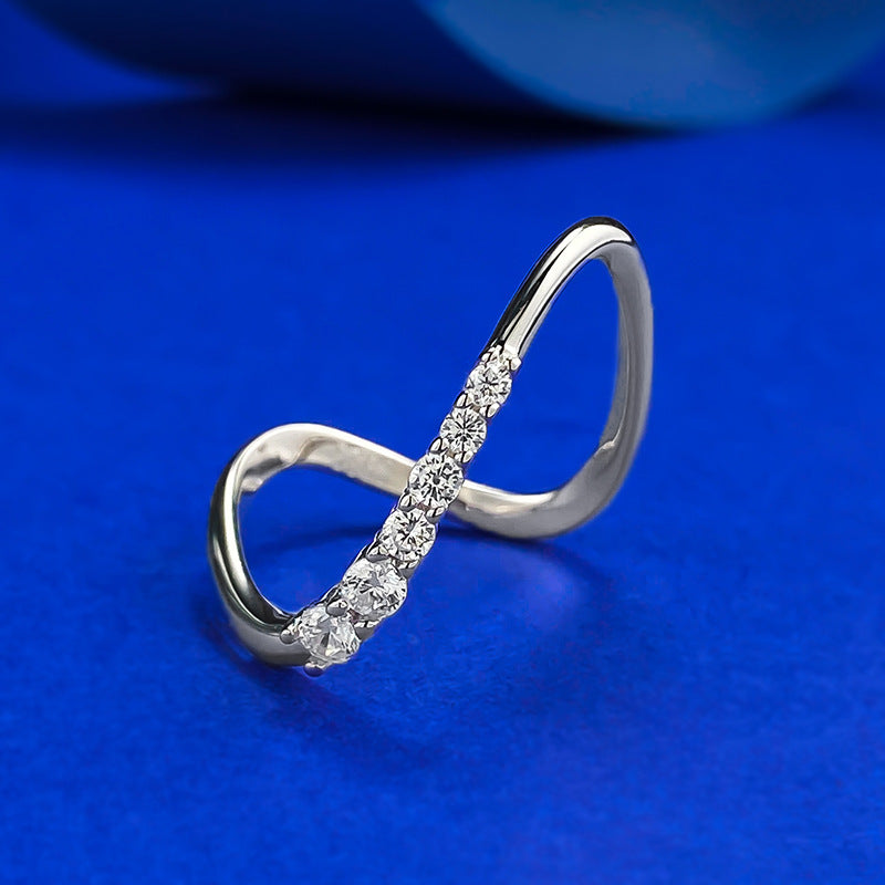 Silver 925. White Gold Plated. Celestial Curve Diamond Ring