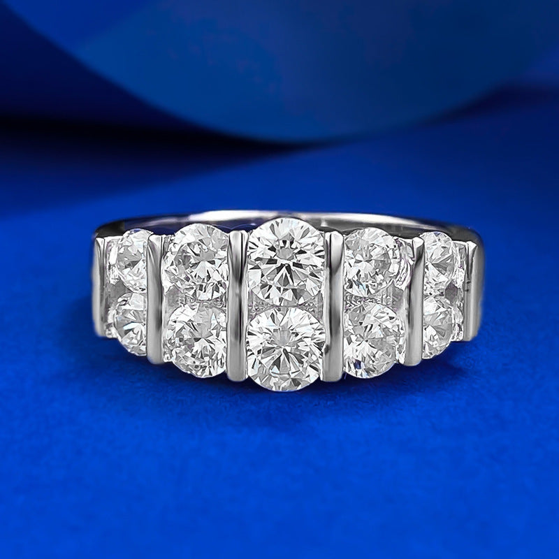 Silver 925 Ring. Double Row Diamond Band