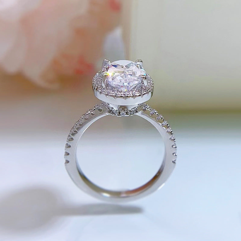 4 CT Oval Cut Halo Diamond Ring. Silver 925 Ring. White Gold Plated. Travel Engagement Ring