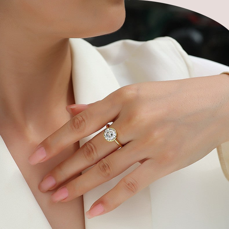 3 CT Moissanite Bezel Ring. Gold Plated RIng
