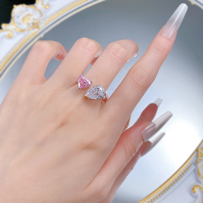 Toi et Moi Pink Heart & White Pear Diamond Ring. Travel Engagement Ring