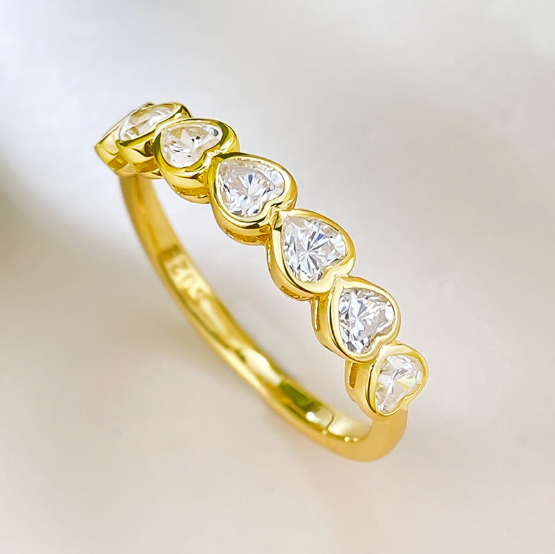 Gold Plated 7 Stone Heart Bezel Diamond Anniversary Ring 