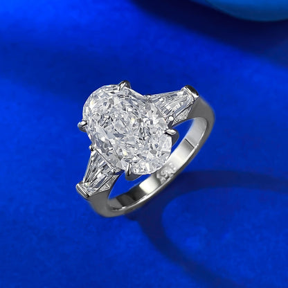 Silver 3 CT Oval Diamond Three-Stone Ring