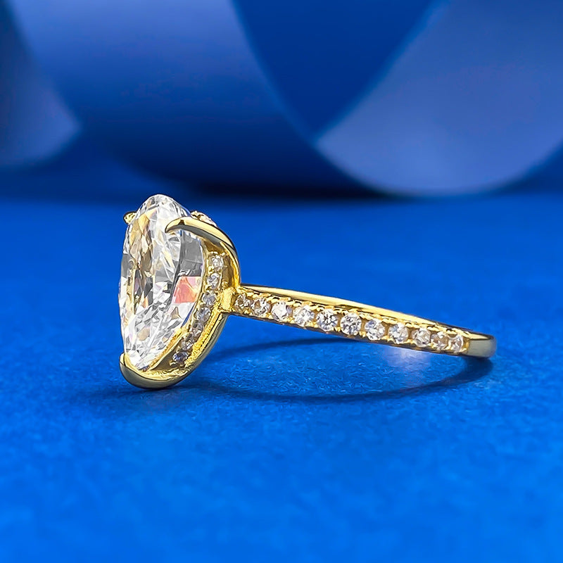 Radiant Teardrop Elegance Ring. Gold Plated Silver Ring