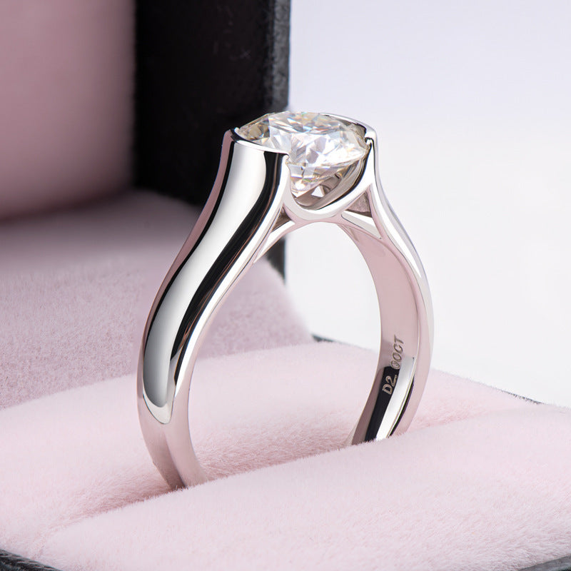 Silver 2 Carat Moissanite Solitaire Ring 
