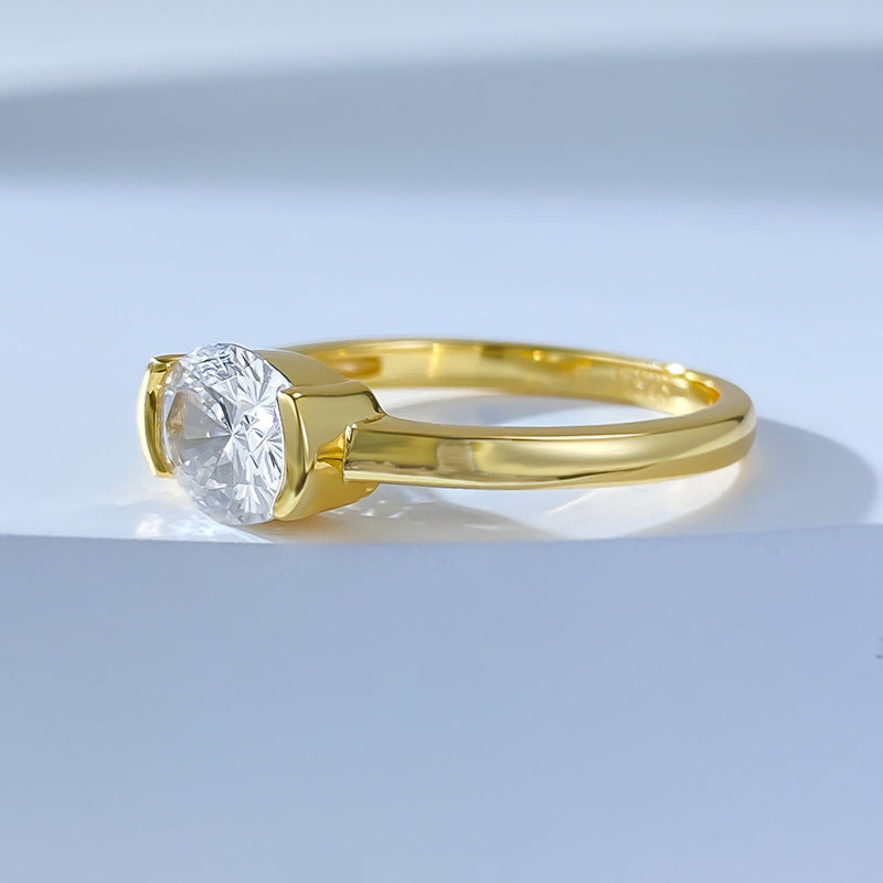 Half Bezel Oval Crushed Ice Ring. Silver 925