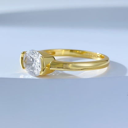 Half Bezel Oval Crushed Ice Ring. Silver 925